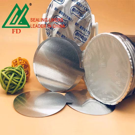 Tapa de taco de sellado de papel de aluminio a precio de fábrica de China para tarro de café de vidrio/revestimiento de sello de inducción de elevación y despegado con impresión de logotipo rojo